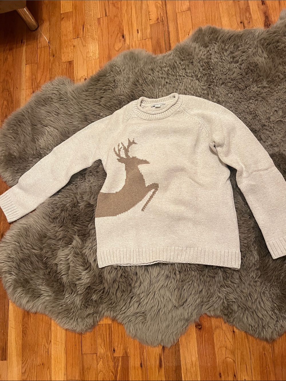 Coldwater Creek Cream Crewneck Sweater with Brown Deer Motif
